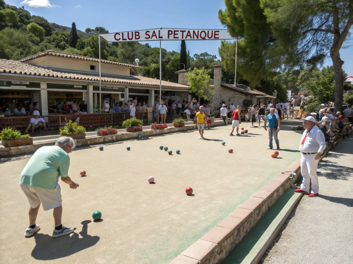 A photograph of a local pétanque tournament, highlighting the competitive yet friendly atmosphere.